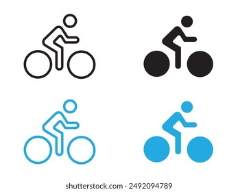 Man on bicycle icon black and white vector outline sign