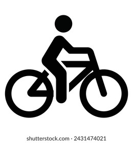 Man on Bicycle Icon. Human on bike silhouette. Fitness line art for apps, websites, site, Web. Sign for bicycles path. Cycling concept. Vector illustration.