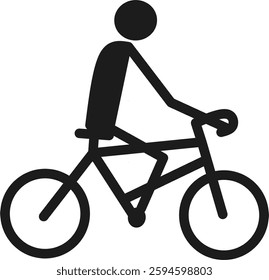 Man on Bicycle Icon. Human on bike silhouette. Fitness line art for apps, websites, site, Web. Sign for bicycles path. Cycling concept. Vector illustration.