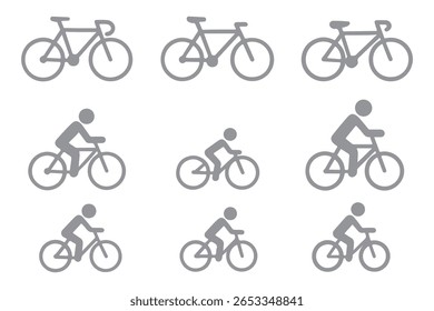 Mann auf Fahrrad Icon Outline Kollektion oder Set in Schwarz-Weiß