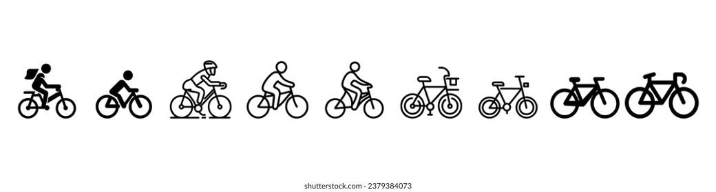 Hombre en un icono de bicicleta, El hombre monta un icono de bicicleta, un icono de bicicleta, una bicicleta. Icono vectorial de bicicleta. Concepto de ciclismo. Pasar por ciclovías aisladas con fondo blanco. 