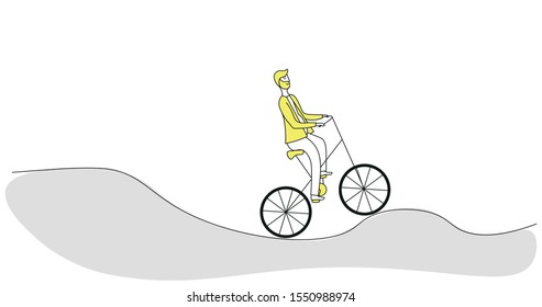 man on a bicycle. isolated white background, line style, vector. a man with a beard in a jacket, hipster. 