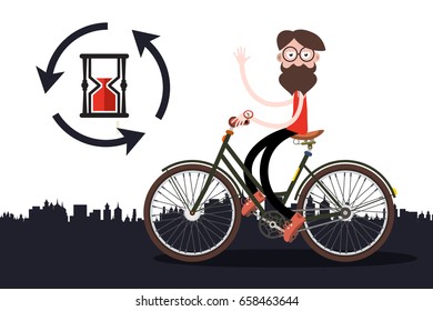 Man on Bicycle with Sand Clock