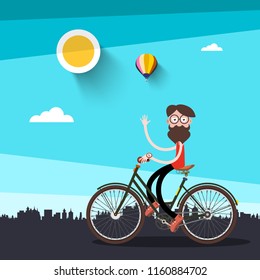 Man on Bicycle Vector Flat Design Illustration