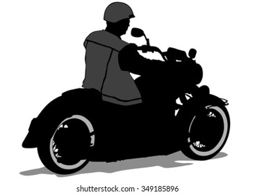 Man on big bike on white background