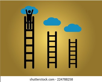 A man on big stair to cloud,Big stair with small stairs to clouds