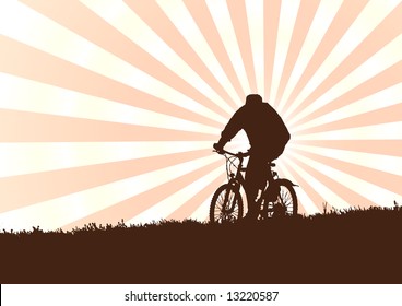 Man on bike in the evening (background, vector)