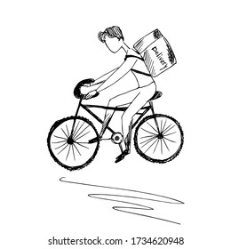 The man on the bike. Goods delivery. vector illustration.