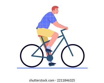 Man on a bike. Hand drawn man on bike isolated on white background. Cartoon ccharacter.