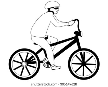 Man on the bike. A bike. Vector bike. .A man on a black bicycle.