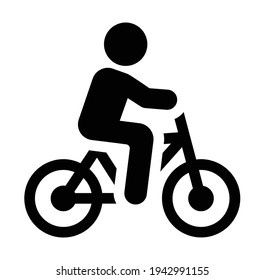 Man on bike vector icon. Cyclist riding bicycle. Person biking, ecological alternative transportation.
