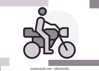 Man on bikeicon line filled color concept related vehicle and transportation elements.
