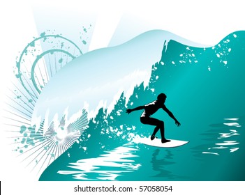 The man on the board overcomes the high tide;