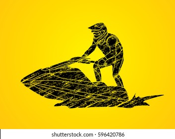 Man on boat, sport graphic vector
