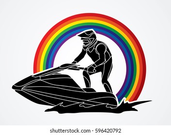 Man on boat, sport graphic vector