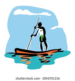hombre en la ilustración vectorial de barco aislado