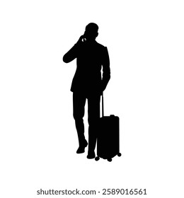 man on call with trolley bag silhouette
