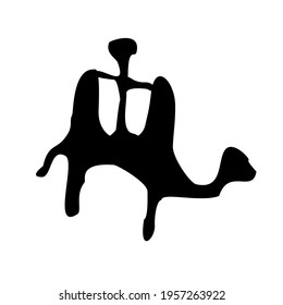 A man on a camel. Drawings of primitive people on stone. Illustration in ethnic style.