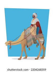 A man on a camel traveling in the desert caravan