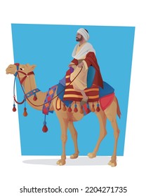 A man on a camel traveling in the desert caravan