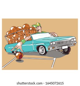 Man on a car ab basket ball