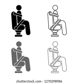 Man on car seat using car belt for safety Human with safety belt Stick car concept icon outline set grey black color
