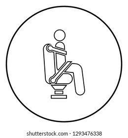Man on car seat using car belt for safety Human with safety belt Stick car concept icon black color outline vector illustration flat style simple image in circle round