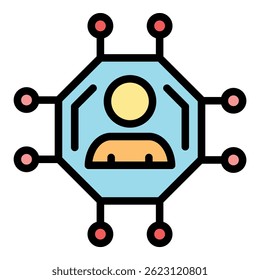 Ein Mann auf einem Chip. Outline-Mann auf einem Chip, Vektorsymbol, Farbe, flach, einzeln