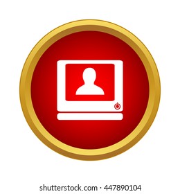 Man on the computer monitor icon in simple style on a white background