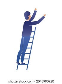 man on construction ladder on white background