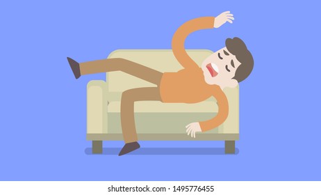 The man on the couch. Relax on the couch. Stock vector illustration.