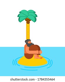 Man on desert island isolated. cartoon vector illustration
 
