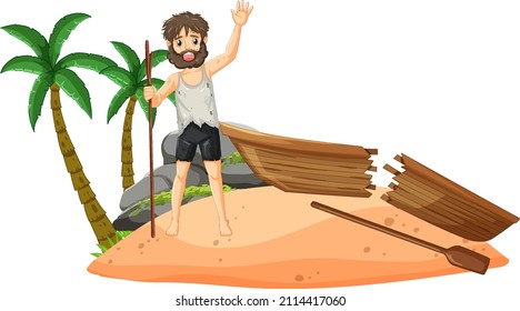 A man on deserted island isolated illustration