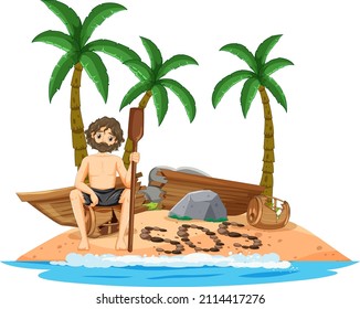 A man on deserted island isolated illustration