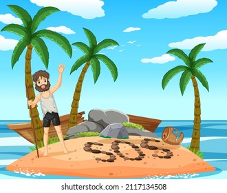 A man on deserted island isolated illustration