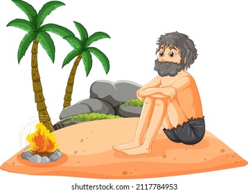 A man on deserted island isolated illustration