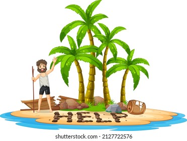 A man on deserted island isolated illustration