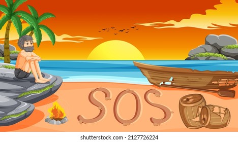 A man on deserted island isolated illustration