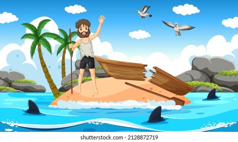 A man on deserted island isolated illustration