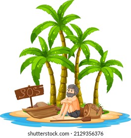 A man on deserted island isolated illustration