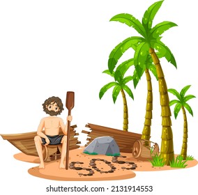 A man on deserted island isolated illustration