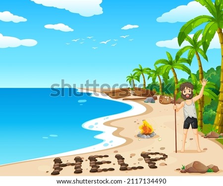 A man on deserted island isolated illustration
