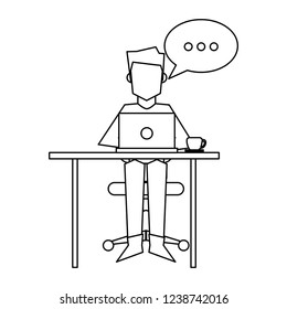 Man on desk in black and white