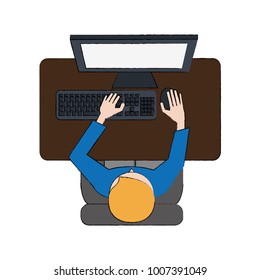 Man on desk with pc topview