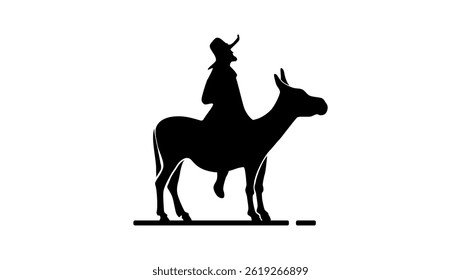 man on donkey , black isolated silhouette