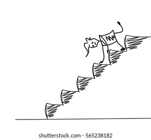 Man on Down Stairs, Cartoon Hand Drawn Vector Background.