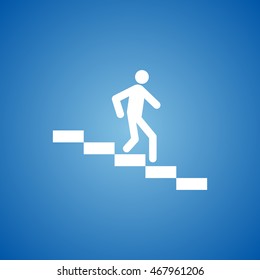 Man on Down Stairs Icon on blue color.