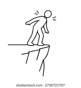 Hombre en el borde de un acantilado icono de línea de Vector sobre un fondo blanco.
Icono de línea de Vector sobre un fondo blanco