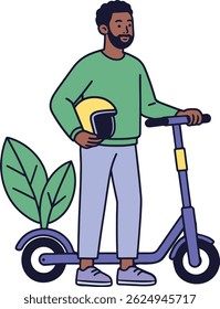 Man on Electric Scooter with Helmet, Vector Illustration