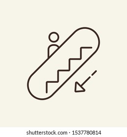 Man on escalator down line icon. Moving, staircase, escalator. Public services concept. Vector illustration can be used for topics like service, technology, advertising